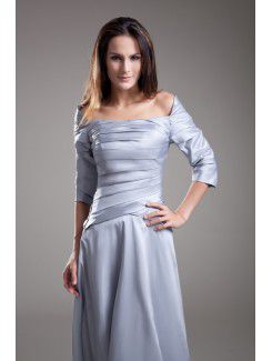 Satin Off-the-Shoulder Floor Length A-line Three-quarter Sleeves Prom Dress