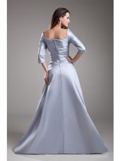 Satin Off-the-Shoulder Floor Length A-line Three-quarter Sleeves Prom Dress