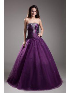 Net Strapless Floor Length A-line Embroidered Prom Dress