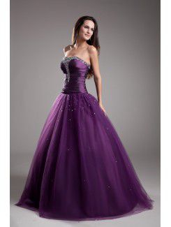 Net Strapless Floor Length A-line Embroidered Prom Dress