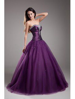 Net Strapless Floor Length A-line Embroidered Prom Dress