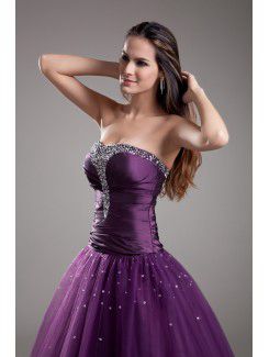 Net Strapless Floor Length A-line Embroidered Prom Dress