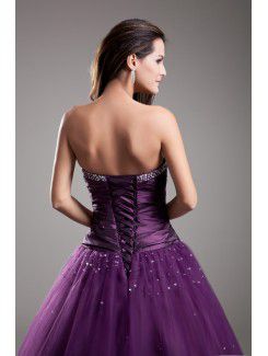 Net Strapless Floor Length A-line Embroidered Prom Dress