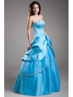 Satin Sweetheart Floor Length A-line Embroidered Prom Dress