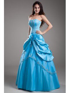 Satin Sweetheart Floor Length A-line Embroidered Prom Dress