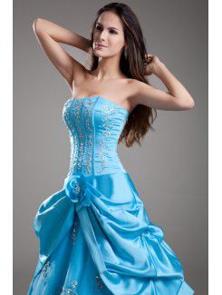 Satin Sweetheart Floor Length A-line Embroidered Prom Dress