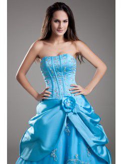 Satin Sweetheart Floor Length A-line Embroidered Prom Dress