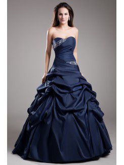 Satin Sweetheart Floor Length A-line Embroidered Prom Dress