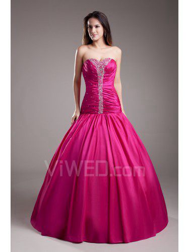 Taffeta Sweetheart Floor Length Ball Gown Embroidered Prom Dress