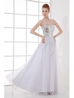 Organza Sweetheart Sheath Floor Length Sequins Prom Dress