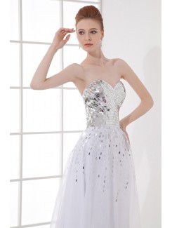 Organza Sweetheart Sheath Floor Length Sequins Prom Dress