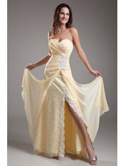 Chiffon and Lace Sweetheart Ankle-Length Column Embroidered Prom Dress