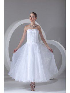 Organza Strapless Ankle-Length Column Short Wedding Dress