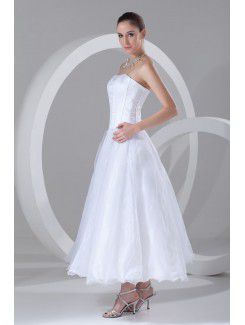 Organza Strapless Ankle-Length Column Short Wedding Dress