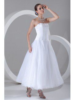 Organza Strapless Ankle-Length Column Short Wedding Dress