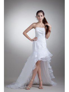 Organza Strapless Sweep Train Sheath Embroidered Wedding Dress