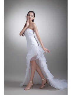 Organza Strapless Sweep Train Sheath Embroidered Wedding Dress