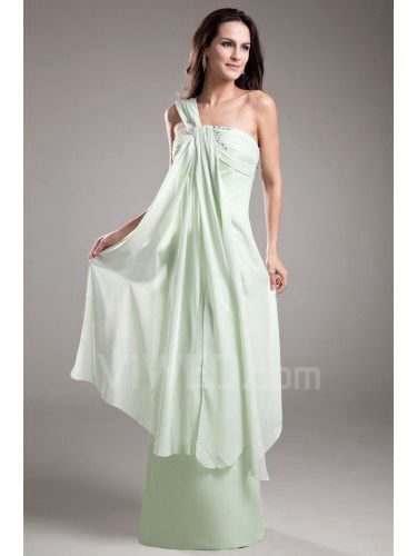 Chiffon one-shoulder gulv lengde kolonne brodert festkjoler