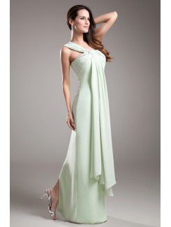 Chiffon One-Shoulder Floor Length Column Embroidered Prom Dress