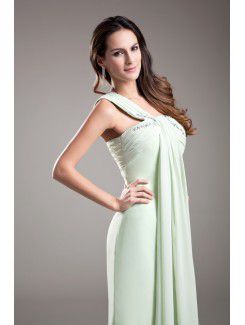 Chiffon One-Shoulder Floor Length Column Embroidered Prom Dress