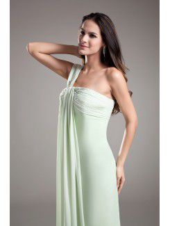 Chiffon One-Shoulder Floor Length Column Embroidered Prom Dress