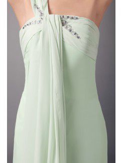 Chiffon One-Shoulder Floor Length Column Embroidered Prom Dress