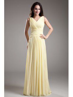 Chiffon V-Neck Floor Length Column Prom Dress