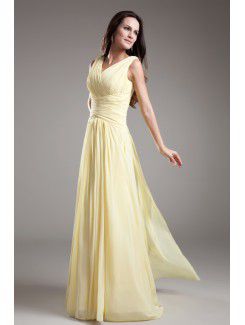 Chiffon V-Neck Floor Length Column Prom Dress