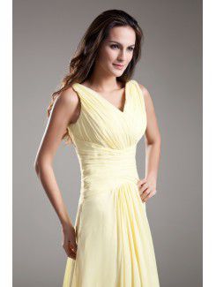 Chiffon V-Neck Floor Length Column Prom Dress