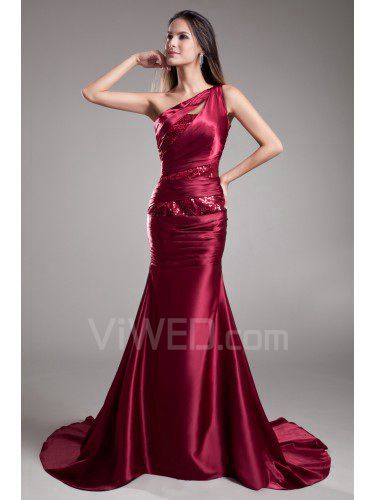 Satin asymmetrische sweep zug mantel bestickte ballkleid