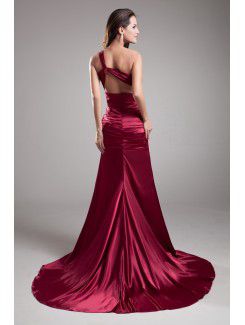 Satin Asymmetrical Sweep Train Sheath Embroidered Prom Dress