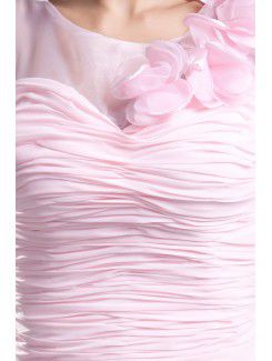 Chiffon Jewel Sweep Train Sheath Hand-made Flowers Prom Dress