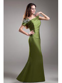 Silk Asymmetrical Floor Length Sheath Embroidered Prom Dress