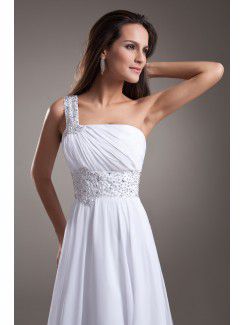 Chiffon One-Shoulder Chapel Train Empire Line Embroidered Prom Dress