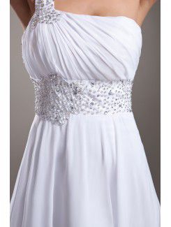 Chiffon One-Shoulder Chapel Train Empire Line Embroidered Prom Dress