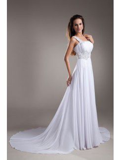 Chiffon One-Shoulder Chapel Train Empire Line Embroidered Prom Dress