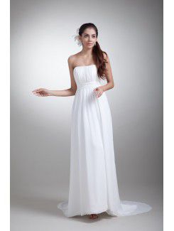 Chiffon strapless varrer trem vestido de noiva coluna