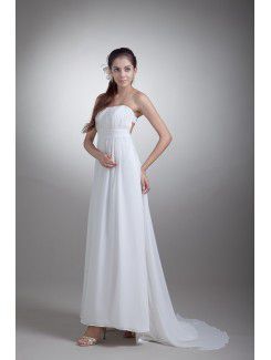 Chiffon Strapless Sweep Train Column Wedding Dress