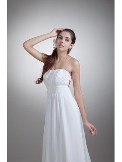 Chiffon Strapless Sweep Train Column Wedding Dress