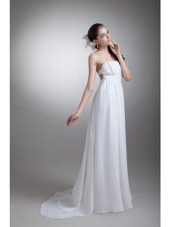 Chiffon Strapless Sweep Train Column Wedding Dress