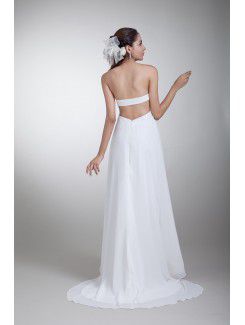 Chiffon Strapless Sweep Train Column Wedding Dress