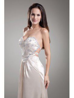 Satin Sweetheart Floor Length Column Embroidered Prom Dress