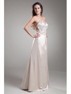 Satin Sweetheart Floor Length Column Embroidered Prom Dress