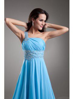 Chiffon One-Shoulder Chapel Train Column Embroidered Prom Dress