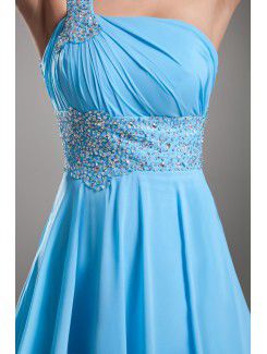 Chiffon One-Shoulder Chapel Train Column Embroidered Prom Dress