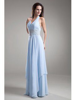 Chiffon V-Neck Floor Length Column Embroidered Prom Dress