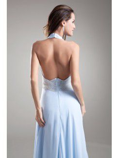 Chiffon V-Neck Floor Length Column Embroidered Prom Dress