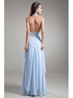 Chiffon V-Neck Floor Length Column Embroidered Prom Dress