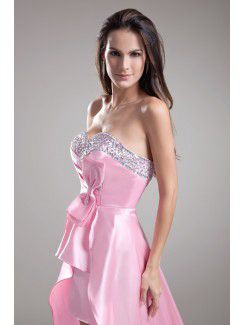 Satin Sweetheart Sweep Train A-line Embroidered Prom Dress