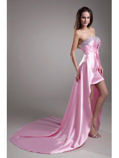 Satin Sweetheart Sweep Train A-line Embroidered Prom Dress